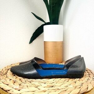 Jeffrey Campbell Sparkle flat Y2K Jelly-Love point d'Orsay shoes black glitter